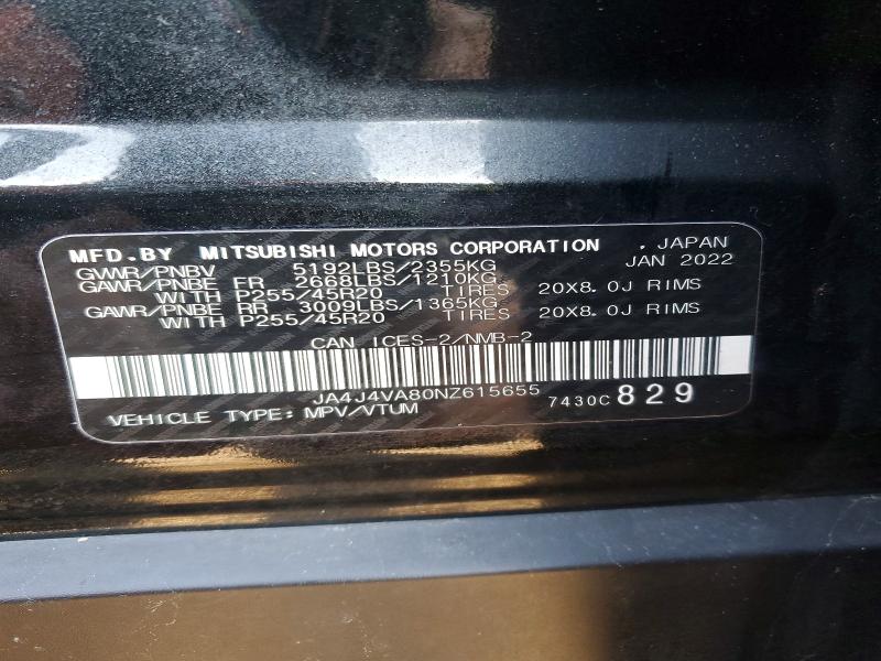 79292545 :رقم المزاد ، JA4J4VA80NZ615655 vin ، 2022 Mitsubishi Outlander مزاد بيع