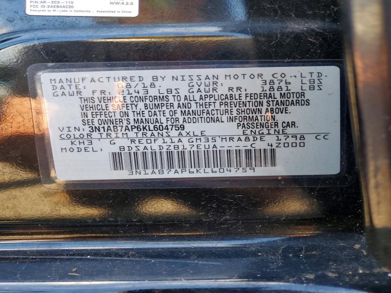 Продаж на аукціоні авто 2019 Nissan Sentra, vin: 3N1AB7AP6KL604759, номер лоту: 47232836