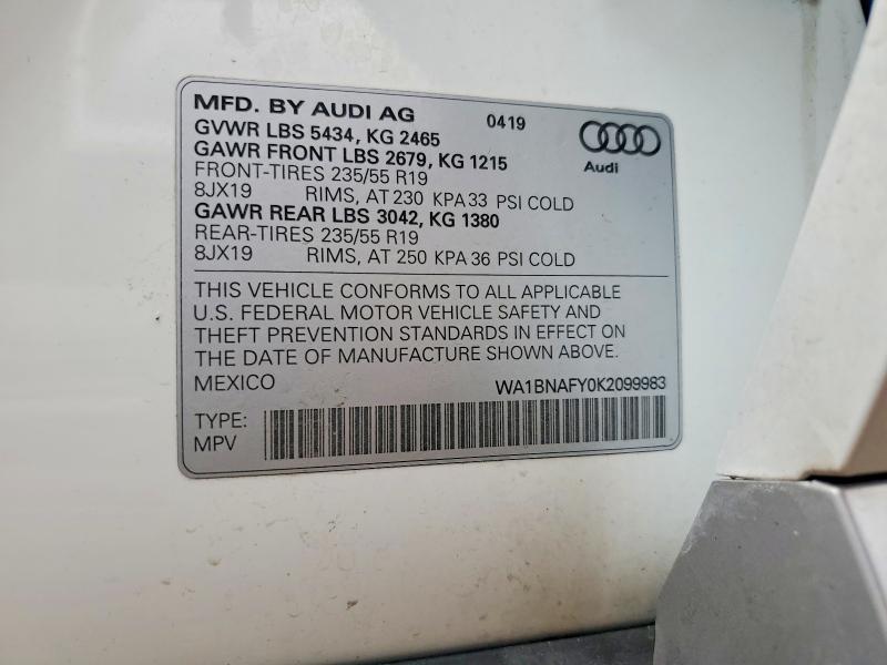 Продажа на аукционе авто 2019 Audi Q5, vin: WA1BNAFY0K2099983, номер лота: 41903626
