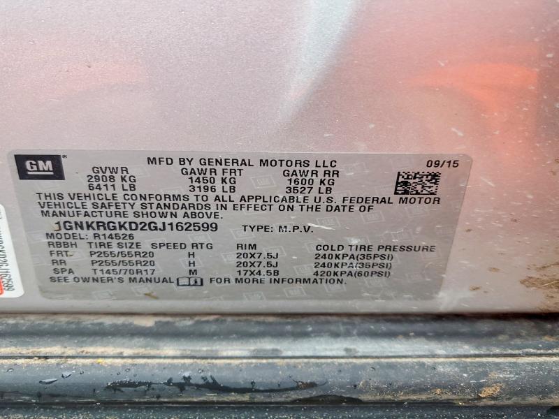 Продажа на аукционе авто 2016 Chevrolet Traverse, vin: 1GNKRGKD2GJ162599, номер лота: 46539456