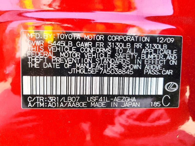 47227776 :رقم المزاد ، JTHGL5EF7A5038845 vin ، 2010 Lexus Ls 460 مزاد بيع