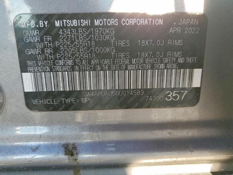 Aukcja sprzedaży 2022 Mitsubishi Outlander Sport, vin: JA4APUAU5NU014589, numer aukcji: 45461166