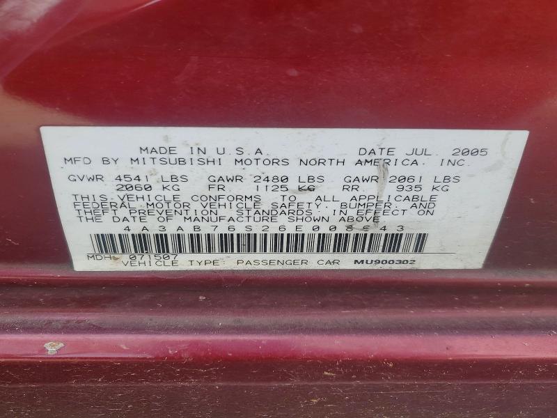 Продаж на аукціоні авто 2006 Mitsubishi Galant, vin: 4A3AB76S26E008643, номер лоту: 79386065