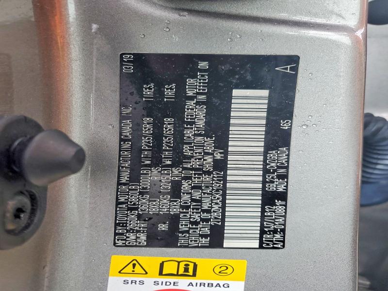 79600635 :رقم المزاد ، 2T2BZMCA5KC192112 vin ، 2019 Lexus Rx 350 مزاد بيع