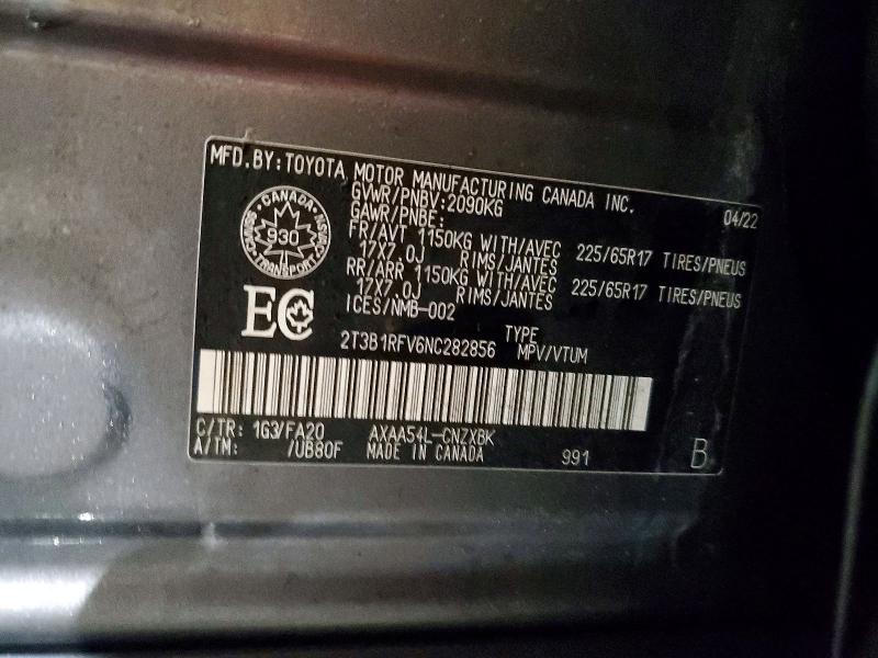 2022 Toyota Rav4 მანქანა იყიდება აუქციონზე, vin: 2T3B1RFV6NC282856, აუქციონის ნომერი: 45926216
