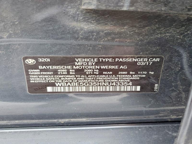 2017 Bmw 320 მანქანა იყიდება აუქციონზე, vin: WBA8E5G35HNU43354, აუქციონის ნომერი: 46354916