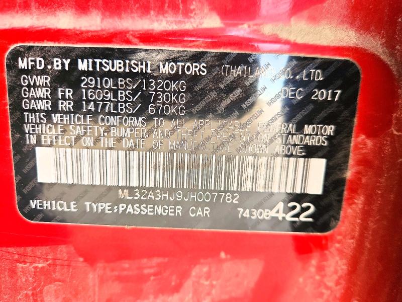 Продаж на аукціоні авто 2018 Mitsubishi Mirage, vin: ML32A3HJ9JH007782, номер лоту: 41961216