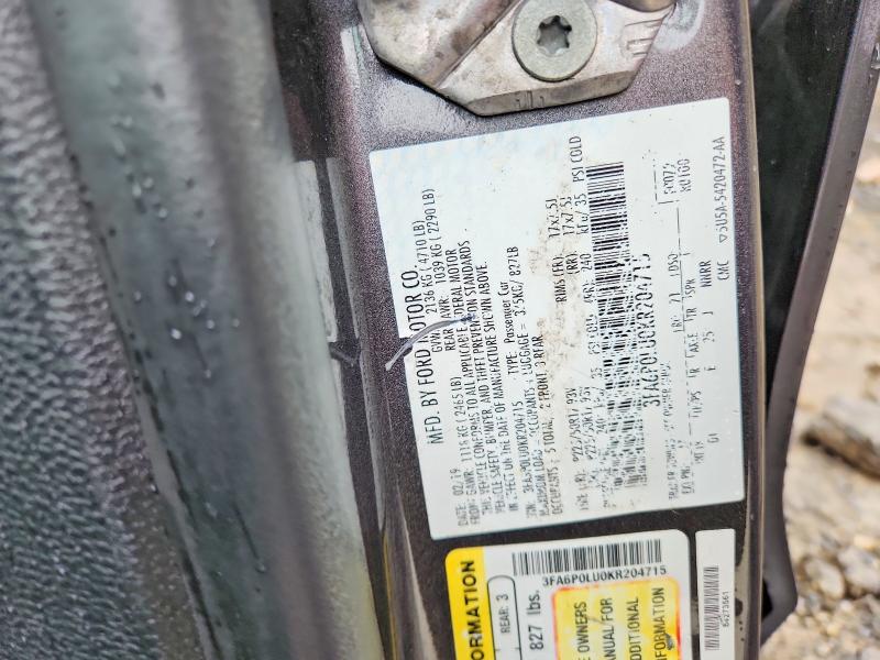 2019 Ford Fusion მანქანა იყიდება აუქციონზე, vin: 3FA6P0LU0KR204715, აუქციონის ნომერი: 46878006