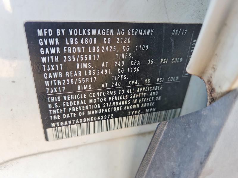 Aukcja sprzedaży 2017 Volkswagen Tiguan, vin: WVGAV7AX8HK042972, numer aukcji: 46065486