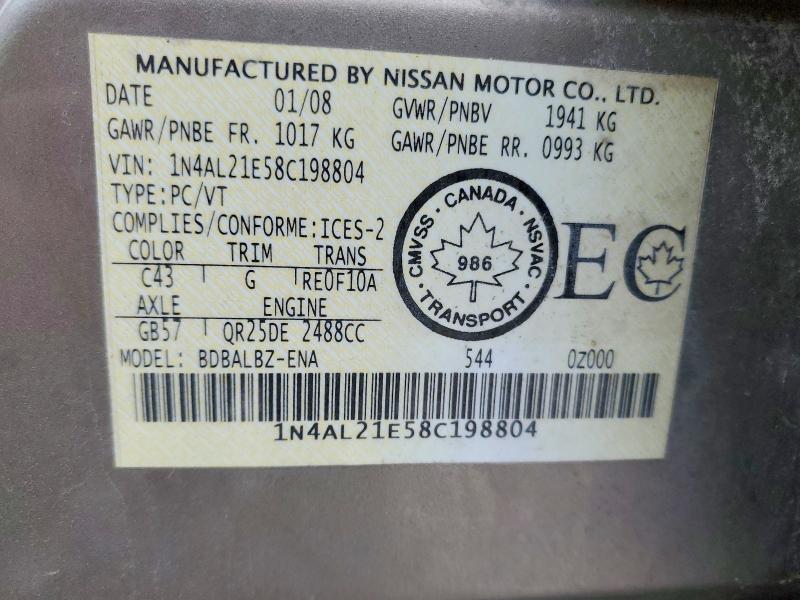 Продажа на аукционе авто 2008 Nissan Altima, vin: 1N4AL21E58C198804, номер лота: 46264606