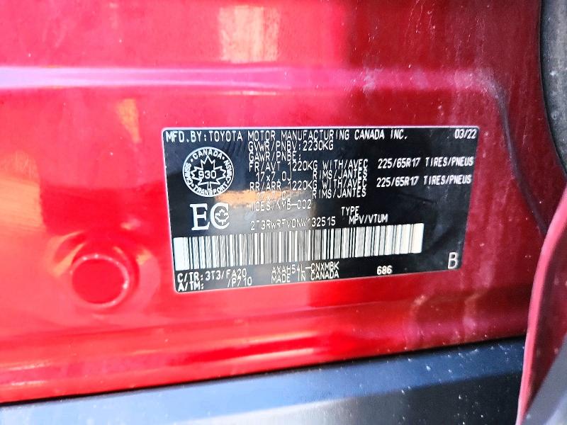 2022 Toyota Rav4 Hybrid მანქანა იყიდება აუქციონზე, vin: 2T3RWRFV0NW132515, აუქციონის ნომერი: 41668786