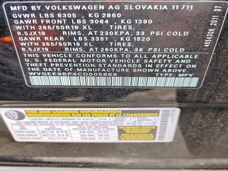 Aukcja sprzedaży 2012 Volkswagen Touareg, vin: WVGEK9BP4CD005869, numer aukcji: 47762706