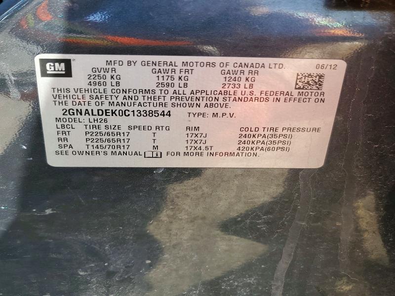 2012 Chevrolet Equinox მანქანა იყიდება აუქციონზე, vin: 2GNALDEK0C1338544, აუქციონის ნომერი: 41584126