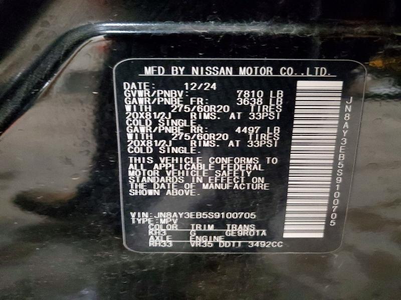 45452626 :رقم المزاد ، JN8AY3EB5S9100705 vin ، 2025 Nissan Armada مزاد بيع