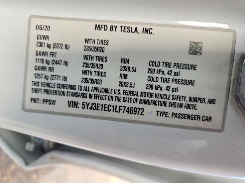 79281655 :رقم المزاد ، 5YJ3E1EC1LF746972 vin ، 2020 Tesla Model 3 مزاد بيع