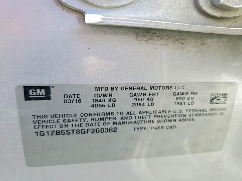 Продажа на аукционе авто 2016 Chevrolet Malibu, vin: 1G1ZB5ST8GF260362, номер лота: 79241355