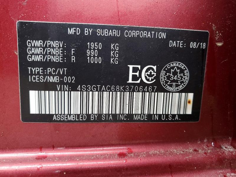 Продаж на аукціоні авто 2019 Subaru Impreza, vin: 4S3GTAC68K3706467, номер лоту: 46361246