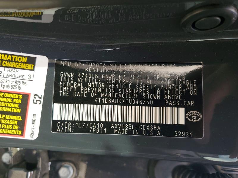 2026 Toyota Camry მანქანა იყიდება აუქციონზე, vin: 4T1DBADKXTU046750, აუქციონის ნომერი: 46169546