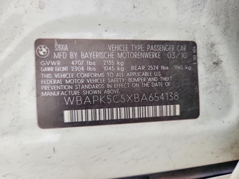 47954416 :رقم المزاد ، WBAPK5C5XBA654138 vin ، 2011 Bmw 328 مزاد بيع