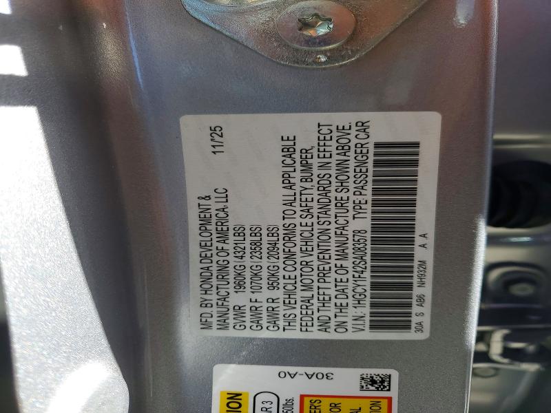 Aukcja sprzedaży 2025 Honda Accord, vin: 1HGCY1F42SA083578, numer aukcji: 45534636