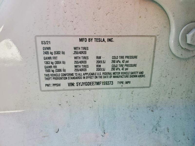 Продажа на аукционе авто 2021 Tesla Model Y, vin: 5YJYGDEE7MF159373, номер лота: 47016856