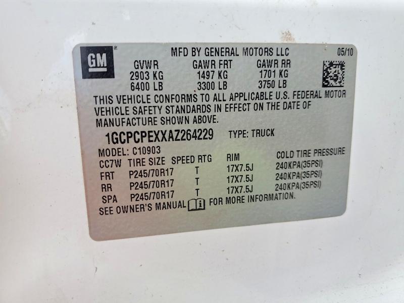 41584686 :رقم المزاد ، 1GCPCPEXXAZ264229 vin ، 2010 Chevrolet Silverado مزاد بيع