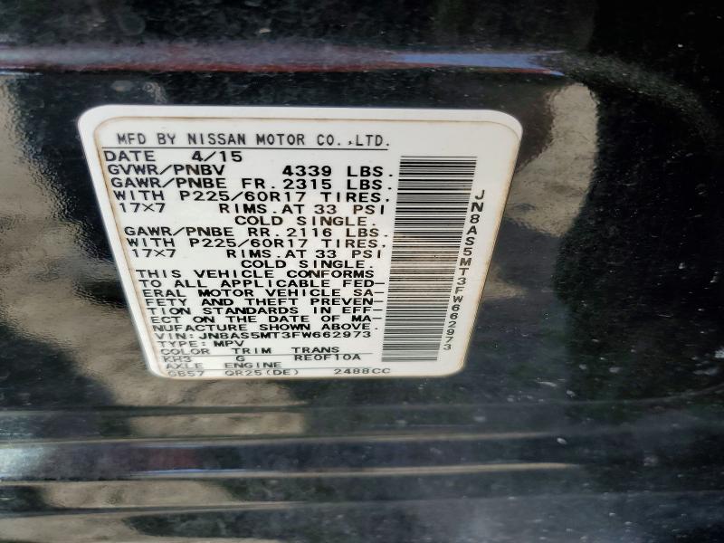 46006106 :رقم المزاد ، JN8AS5MT3FW662973 vin ، 2015 Nissan Rogue Select مزاد بيع