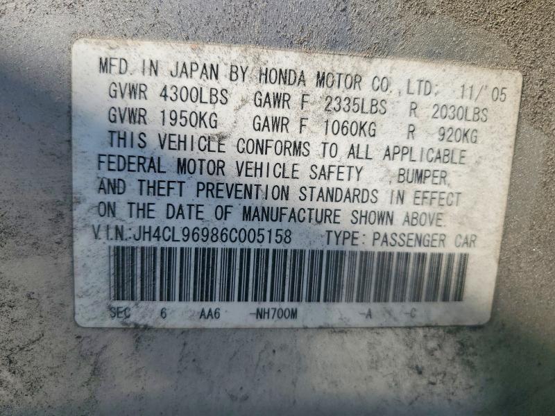 41936116 :رقم المزاد ، JH4CL96986C005158 vin ، 2006 Acura Tsx مزاد بيع