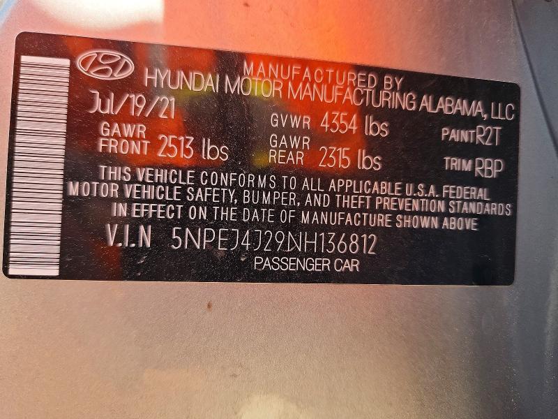 Продаж на аукціоні авто 2022 Hyundai Sonata, vin: 5NPEJ4J29NH136812, номер лоту: 46169946