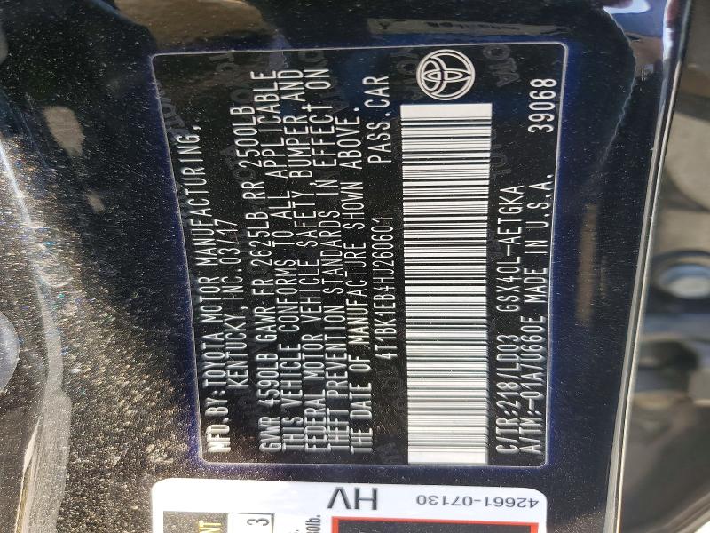 47893896 :رقم المزاد ، 4T1BK1EB4HU260601 vin ، 2017 Toyota Avalon مزاد بيع