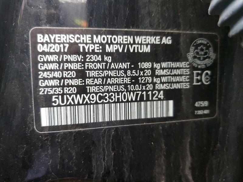 2017 Bmw X3 მანქანა იყიდება აუქციონზე, vin: 5UXWX9C33H0W71124, აუქციონის ნომერი: 47577766