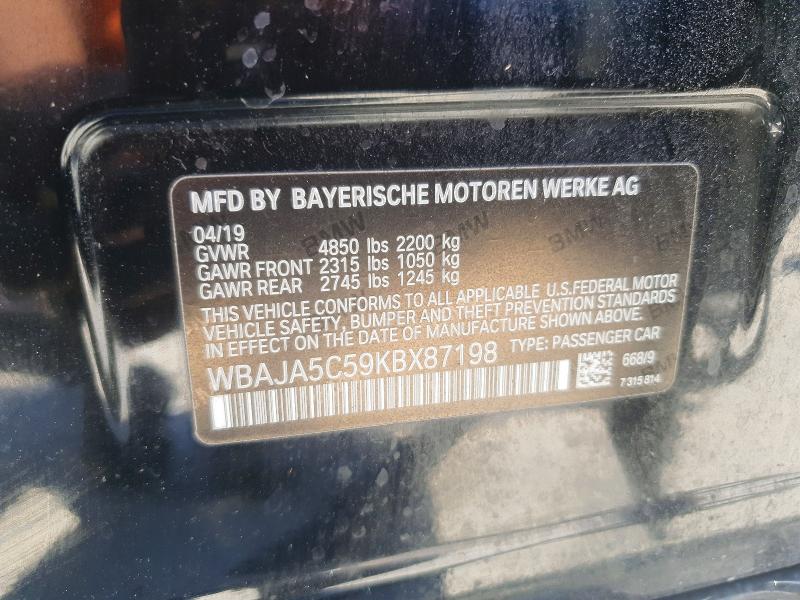 47179386 :رقم المزاد ، WBAJA5C59KBX87198 vin ، 2019 Bmw 530 مزاد بيع