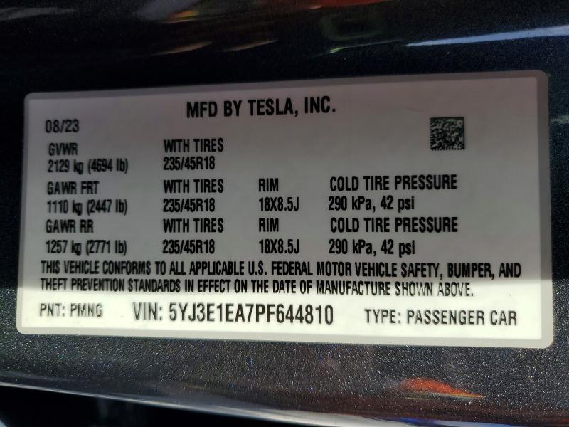 79984545 :رقم المزاد ، 5YJ3E1EA7PF644810 vin ، 2023 Tesla Model 3 مزاد بيع