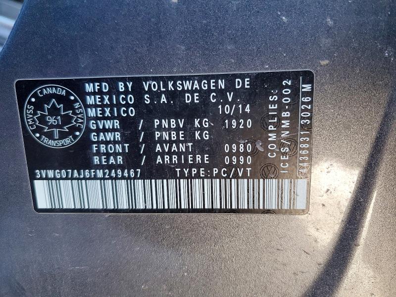 Aukcja sprzedaży 2015 Volkswagen Jetta, vin: 3VWG07AJ6FM249467, numer aukcji: 78955435