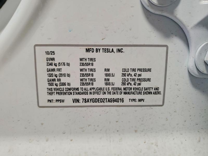 Aukcja sprzedaży 2026 Tesla Model Y, vin: 7SAYGDED2TA594016, numer aukcji: 46531396