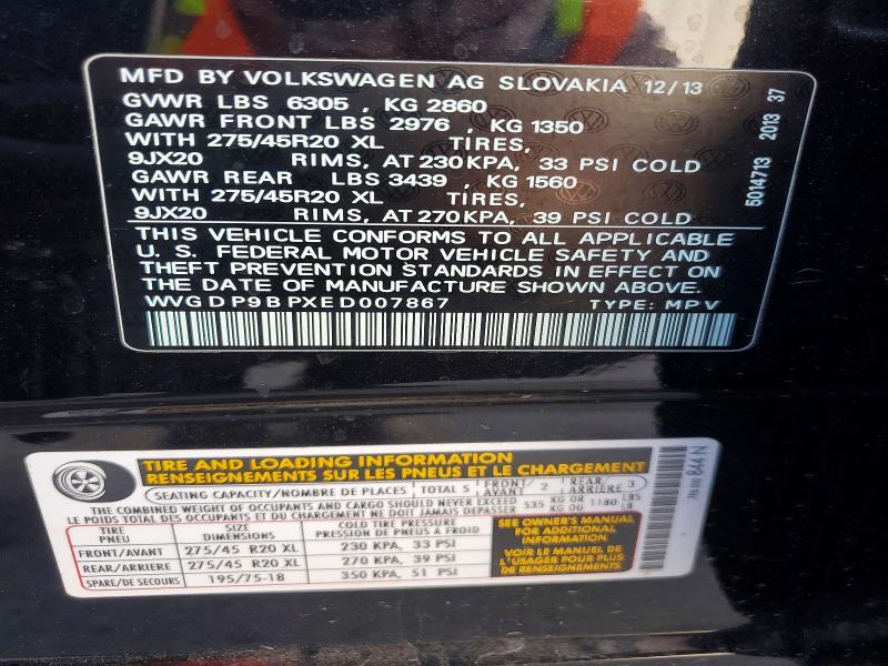 Продажа на аукционе авто 2014 Volkswagen Touareg, vin: WVGDP9BPXED007867, номер лота: 46907586