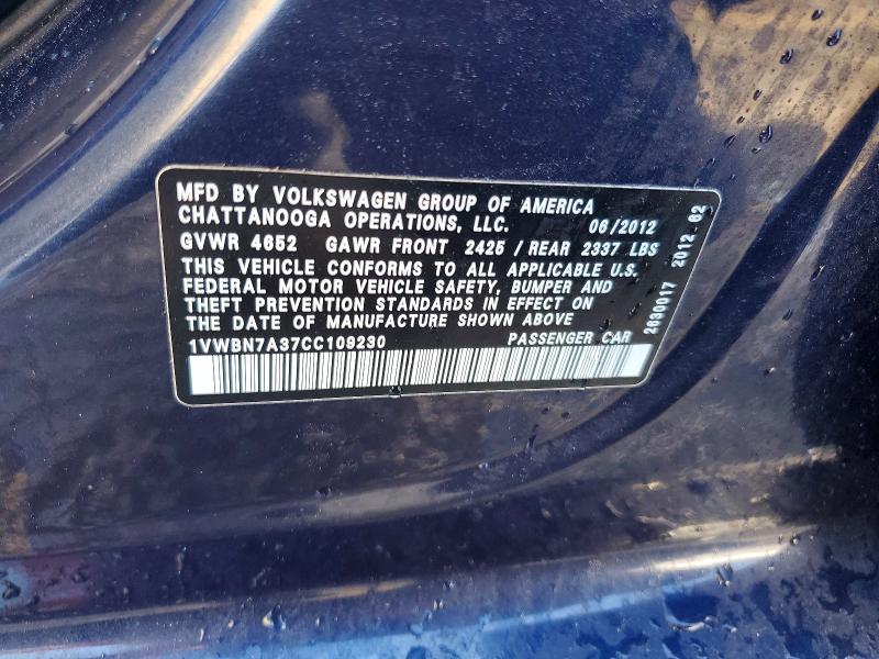 Продажа на аукционе авто 2012 Volkswagen Passat, vin: 1VWBN7A37CC109230, номер лота: 79283615