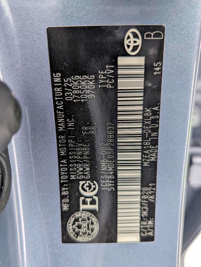 Продаж на аукціоні авто 2025 Toyota Corolla, vin: 5YFB4MDE0SP288637, номер лоту: 46218796