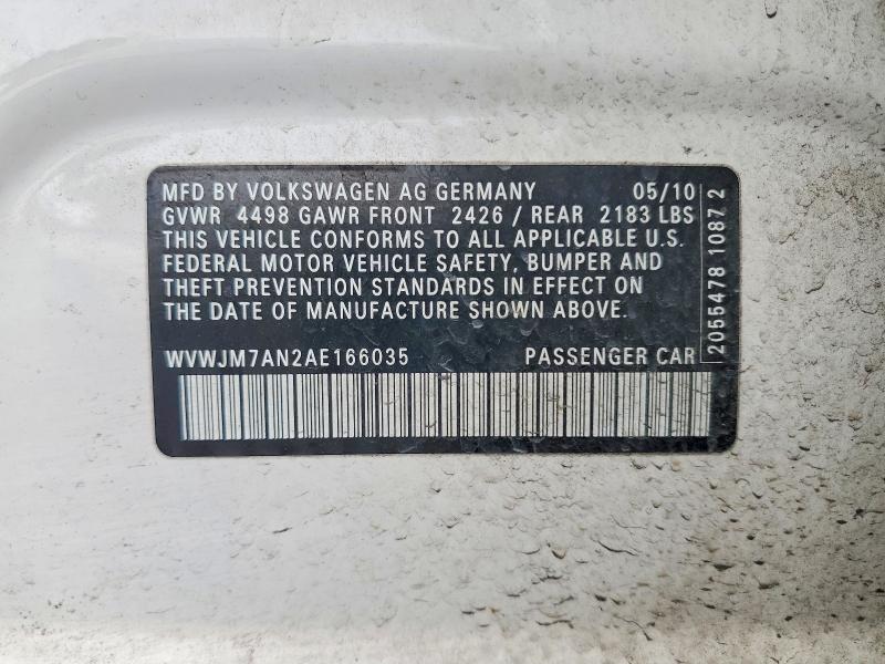 48107936 :رقم المزاد ، WVWJM7AN2AE166035 vin ، 2010 Volkswagen Passat مزاد بيع