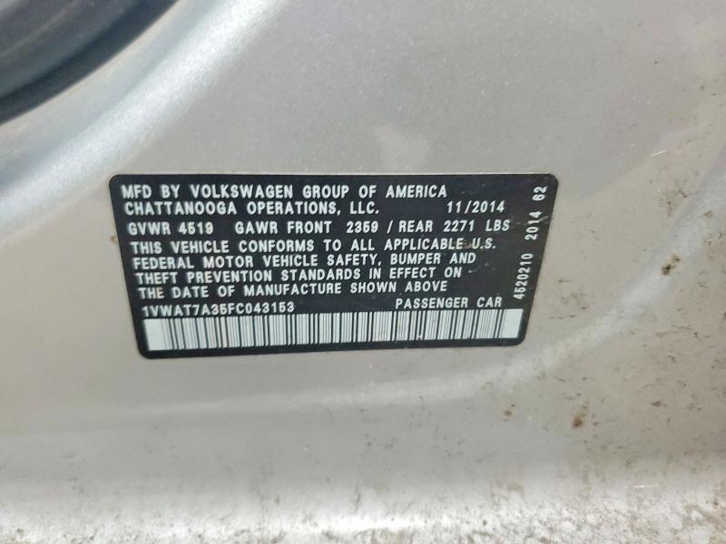 Aukcja sprzedaży 2015 Volkswagen Passat, vin: 1VWAT7A35FC043153, numer aukcji: 41870696