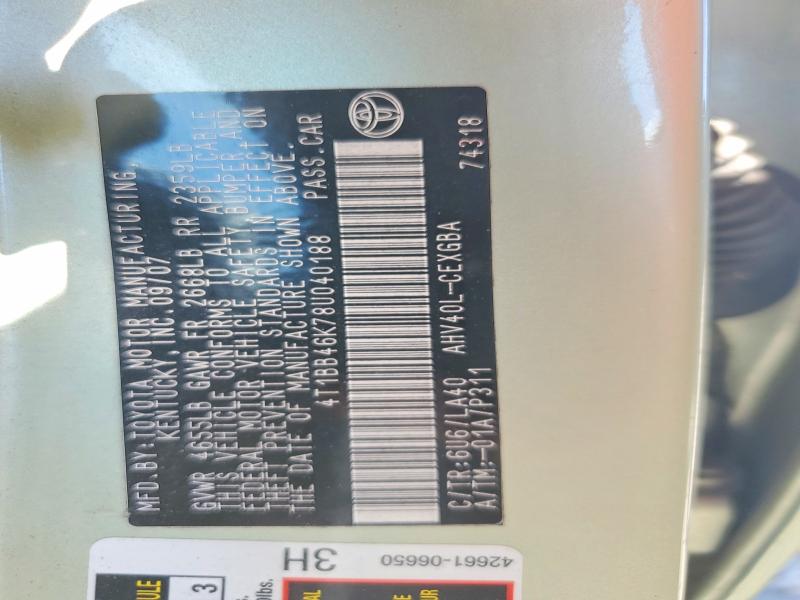 46902936 :رقم المزاد ، 4T1BB46K78U040188 vin ، 2008 Toyota Camry Hybrid مزاد بيع