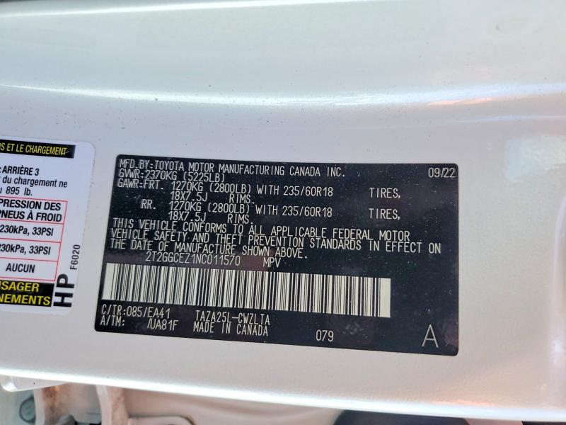 41836576 :رقم المزاد ، 2T2GGCEZ1NC011570 vin ، 2022 Lexus Nx 350 مزاد بيع