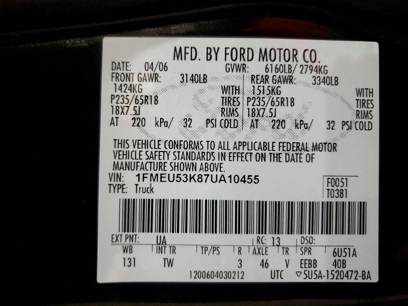 46883316 :رقم المزاد ، 1FMEU53K87UA10455 vin ، 2007 Ford Explorer Sport Trac مزاد بيع