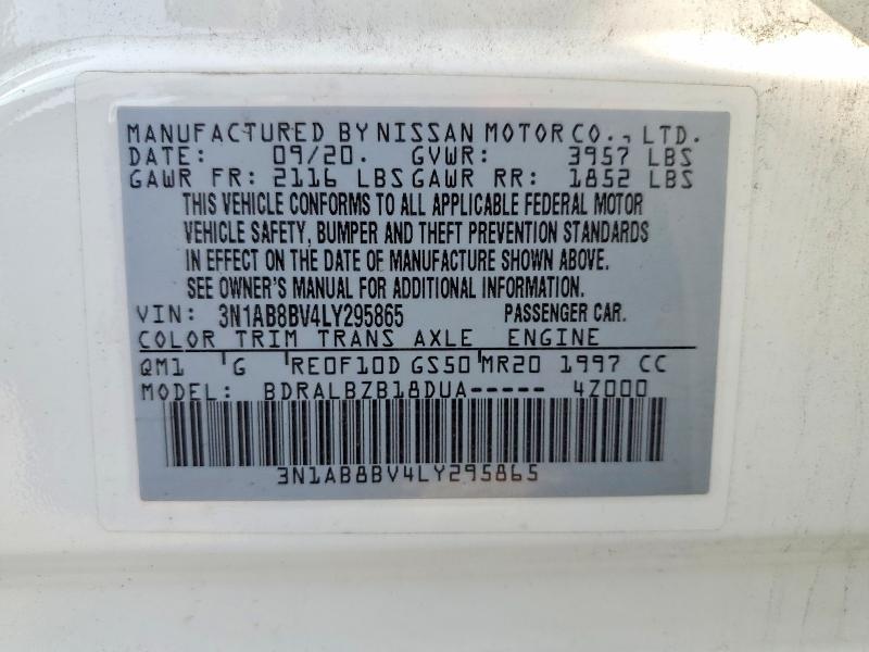 Продажа на аукционе авто 2020 Nissan Sentra, vin: 3N1AB8BV4LY295865, номер лота: 48136676