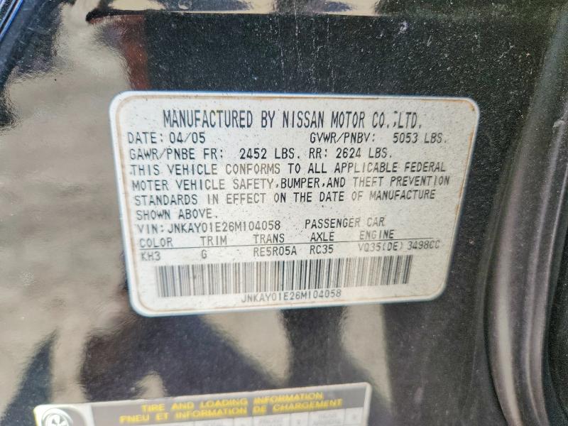 46871336 :رقم المزاد ، JNKAY01E26M104058 vin ، 2006 Infiniti M35 مزاد بيع