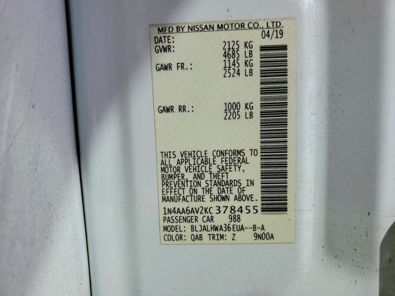 Aukcja sprzedaży 2019 Nissan Maxima, vin: 1N4AA6AV2KC378455, numer aukcji: 42079716