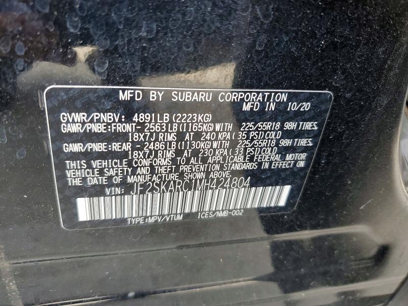 Продаж на аукціоні авто 2021 Subaru Forester, vin: JF2SKARC1MH424804, номер лоту: 46336636
