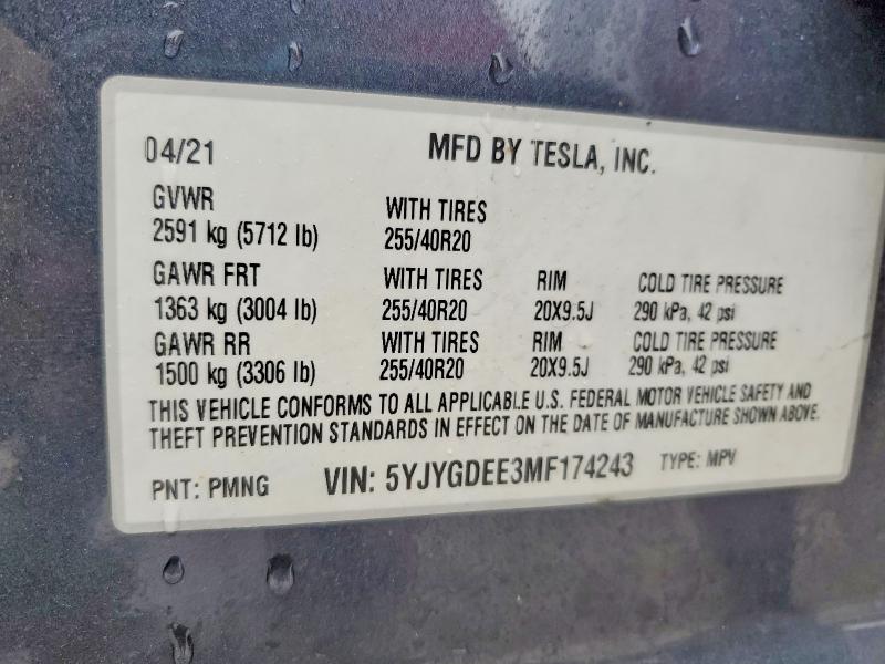 Aukcja sprzedaży 2021 Tesla Model Y, vin: 5YJYGDEE3MF174243, numer aukcji: 79456495