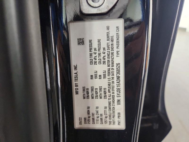 2022 Tesla Model 3 მანქანა იყიდება აუქციონზე, vin: 5YJ3E1EA3NF368526, აუქციონის ნომერი: 45689776