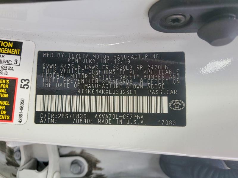 Aukcja sprzedaży 2020 Toyota Camry, vin: 4T1K61AKXLU332601, numer aukcji: 78429095